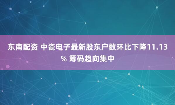 东南配资 中瓷电子最新股东户数环比下降11.13% 筹码趋向集中